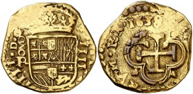 1638. Felipe IV. (Madrid). /A. 4 escudos. (Cal. falta, indica otra rectificación de ensayador) (Tauler 39a, mismo ejemplar). 13,43 g. Atractiva. Ex Áu...