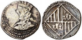 s/d. Felipe IV. Mallorca. 1 ral. (Cal. 1006 var) (Cru.C.G. 4428). 2,36 g. Rayitas. Recortada. (MBC-).