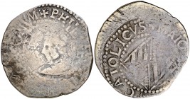 s/d. Felipe IV. Mallorca. 4 rals. (Cal. 681 var) (Cru.C.G. 4425b). 9,06 g. Acuñación floja. Ex ANE 04/06/1996, nº 312. Rarísima. BC/BC+.