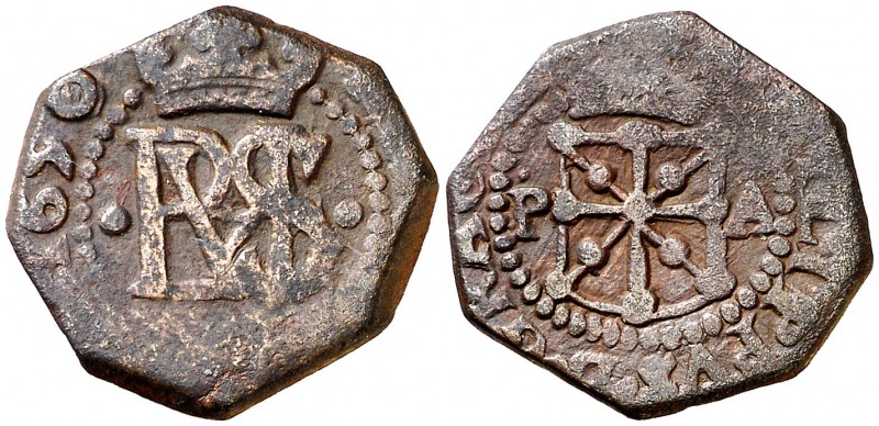 1650. Felipe IV. Pamplona. 4 cornados. (Cal. 1486) (R.Ros 4.5.37, como maravedí)...