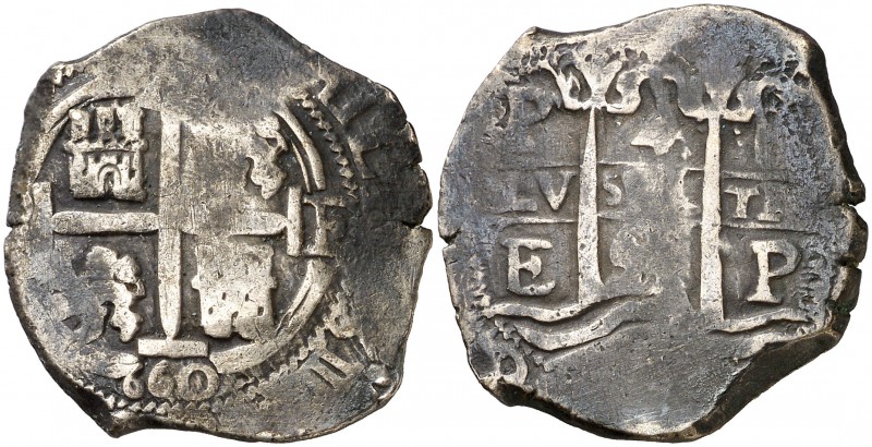 1660. Felipe IV. Potosí. E. 4 reales. (Cal. 752). 13,80 g. Doble fecha, una parc...