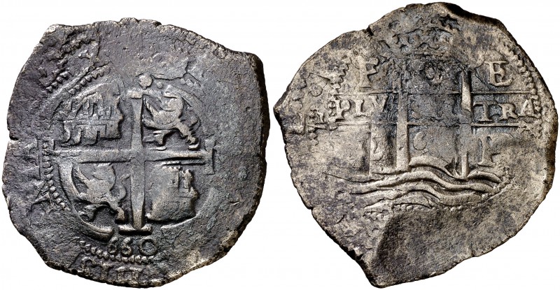 1660. Felipe IV. Potosí. E. 8 reales. (Cal. 448). 26,30 g. Doble fecha, una parc...