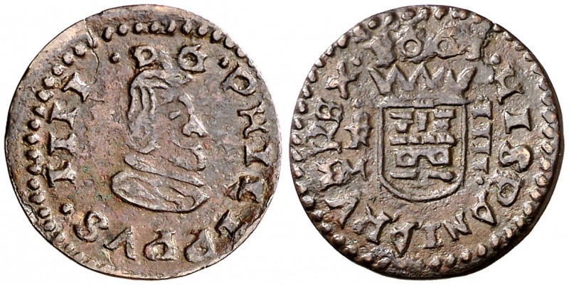 1661. Felipe IV. Trujillo. M. 4 maravedís. (Cal. 1648). 1,25 g. Buen ejemplar. M...