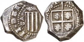 (1)651. Felipe IV. Zaragoza. 4 reales. (Cal. 833) (Cru.C.G. 4487). 13,34 g. Cospel irregular. Muy rara. MBC+.