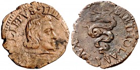 s/d. Felipe IV. Milán. 1 dinero / 1 quattrino. (Vti. 1) (MIR. 377). 1,70 g. EBC-.