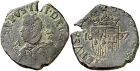 1637. Felipe IV. Nápoles. GA/C. 1 grano. (Vti. 273) (MIR. 261/1). 10,80 g. Ex Áureo 14/01/1992, nº 505. Escasa. BC+/MBC-.