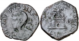 1626. Felipe IV. Nápoles. M/C. 9 caballos. (Vti. 280) (MIR. 263/1). 6,52 g. Escasa. BC+.