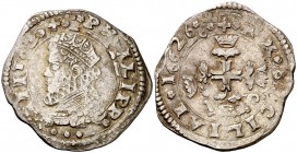 1626. Felipe IV. Messina. I-P. 3 tari. (Vti. 138) (MIR. 356/4). 7,84 g. Fecha 16626 por doble acuñación. MBC-/MBC.
