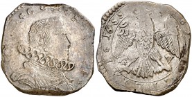 1655. Felipe IV. Messina. DG-V. 4 tari. (Vti. 202 var) (MIR. 355/31 var). 10,45 g. Escasa. MBC-.