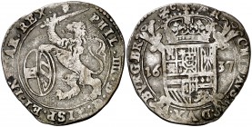 1637. Felipe IV. Amberes. 1 escalín. (Vti. 542) (Vanhoudt 648.AN). 4,79 g. Rayitas. Ex Áureo 29/10/1991, nº 2337. MBC.