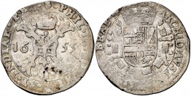 1655. Felipe IV. Amberes. 1/2 patagón. (Vti. 748) (Vanhoudt 646.AN). 13,84 g. Rayitas. Ex Áureo 20/10/1999, nº 1671. Rayitas. MBC-/MBC.
