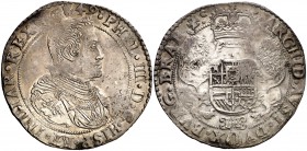 1649. Felipe IV. Amberes. 1/2 ducatón. (Vti. 871) (Vanhoudt 643.AN). 16,29 g. Bella. Brillo original. Ex Áureo 29/10/1992, nº 287. Rara así. EBC-.