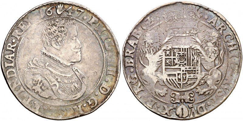 1647. Felipe IV. Amberes. 1 ducatón. (Vti. 1335) (Vanhoudt 642.AN). 32,04 g. Pát...