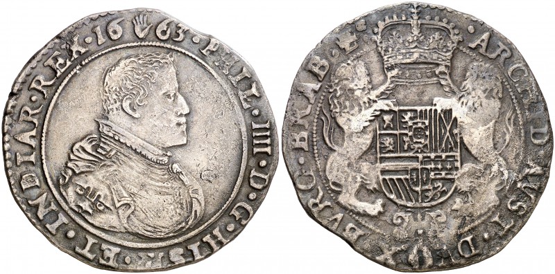 1663. Felipe IV. Amberes. 1 ducatón. (Vti. 1251) (Vanhoudt 642.AN). 29,51 g. Ex ...