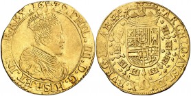 1639. Felipe IV. Amberes. Doble soberano. (Vti. 1529, error foto) (Vanhoudt 637.AN). 10,74 g. Bella. Parte de brillo original. Ex Áureo 30/06/1992, nº...
