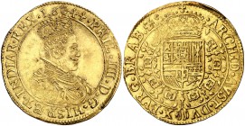 1644. Felipe IV. Amberes. Doble soberano. (Vti. 1534, error foto) (Vanhoudt 637.AN). 11,21 g. Muy bella. Brillo original. Rara y más así. EBC+.