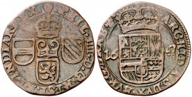 1647. Felipe IV. Bruselas. 1 liard. (Vti. 442) (Vanhoudt 653.BS). 3,49 g. Ex Áureo 19/12/1995, nº 540. MBC.