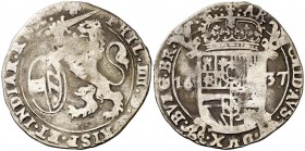 1637. Felipe IV. Bruselas. 1 escalín. (Vti. 575) (Vanhoudt 648.BS). 5 g. Ex Áureo 20/09/2001, nº 1266. MBC-.