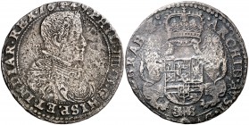 1649. Felipe IV. Bruselas. 1/2 ducatón. (Vti. 891) (Vanhoudt 643.BS). 14,46 g. Plata agria. Rara. MBC-.