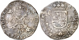 1637. Felipe IV. Bruselas. 1 patagón. (Vti. 1010) (Vanhoudt 645.BS). 27,76 g. Pátina. Ex Áureo 28/10/1993, nº 255. MBC.