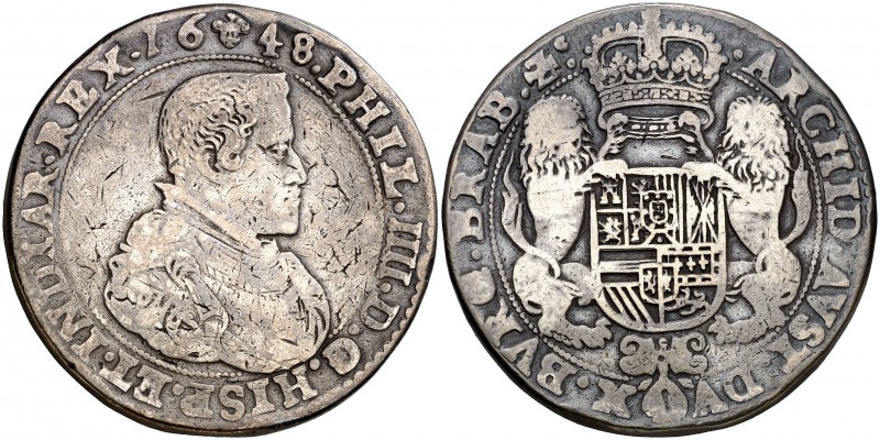 1648. Felipe IV. Bruselas. Doble ducatón. (Vti. 1330) (Vanhoudt 642.BS P2). 63,5...