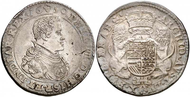 1650. Felipe IV. Bruselas. Triple ducatón. (Vti. falta) (Vanhoudt 642.BS P3). 97...
