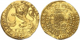 1649. Felipe IV. Bruselas. 1 soberano (león de oro). (Vti. 1448) (Vanhoudt 638.BS). 5,54 g. Parte de brillo original. Ex Áureo 30/06/1992, nº 362. Rar...
