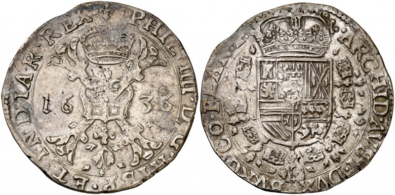 1636. Felipe IV. Brujas. 1 patagón. (Vti. 1064) (Vanhoudt 645.BG). 27,90 g. Buen...