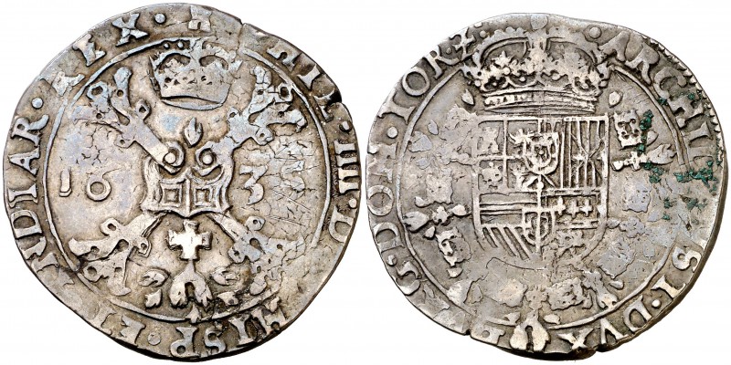 1635. Felipe IV. Tournai. 1/2 patagón. (Vti. 815) (Vanhoudt 646.TO). 14,03 g. Ex...