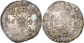 1643. Felipe IV. Tournai. 1 patagón. (Vti. 1126) (Vanhoudt 645.TO). 27,85 g. Atractiva. Preciosa pátina. Ex Colección Rocaberti, Áureo 19/05/1992, nº ...