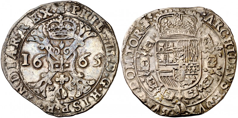 1665. Felipe IV. Tournai. 1 patagón. (Vti. 1148) (Vanhoudt 645.TO). 28,03 g. Bue...