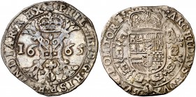 1665. Felipe IV. Tournai. 1 patagón. (Vti. 1148) (Vanhoudt 645.TO). 28,03 g. Buen ejemplar. Ex Colección Rocaberti, Áureo 19/05/1992, nº 652. Ex Colec...