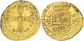 (16)30. Felipe IV. Tournai. 1 corona de oro. (Vti. 1418) (Vanhoudt 639.TO). 3,42 g. Cospel irregular. Parte de brillo original. Ex Áureo 19/09/1994, n...