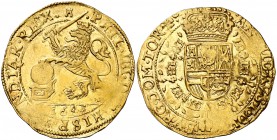 1648. Felipe IV. Tournai. 1 soberano (león de oro). (Vti. 1484) (Vanhoudt 638.TO). 5,49 g. Bella. Brillo original. Ex Áureo 29/10/1992, nº 299 (error ...
