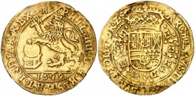 1649. Felipe IV. Tournai. 1 soberano (león de oro). (Vti. 1485) (Vanhoudt 638.TO). 5,40 g. Sirvió como joya. Rara. (MBC).