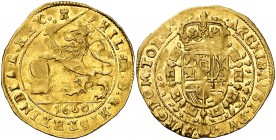 1660. Felipe IV. Tournai. 1 soberano (león de oro). (Vti. 1495) (Vanhoudt 638.TO). 5,54 g. Muy bella. Brillo original. Ex Colección Rocaberti, Áureo 1...