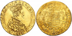 1644. Felipe IV. Tournai. Doble soberano. (Vti. 1562, error foto) (Vanhoudt 637.TO). 10,09 g. Ligeramente alabeada. Bella. Brillo original. Rara. EBC-...