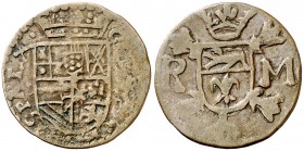 s/d. Felipe IV. Ruremonde. 1 gigot / 1 duit. (Vti. 426) (Vanhoudt 662). 2,04 g. Escasa. MBC.