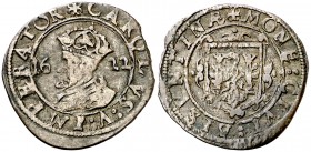 1622. Felipe IV. Besançon. 1 carlos. (Vti. 1639) (P.A. 5408). 1,48 g. A nombre y busto de Carlos I. Ex Colección Rocaberti, Áureo 19/05/1992, nº 664. ...