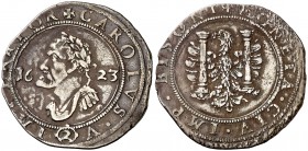 1623. Felipe IV. Besançon. 1 doble gros. (Vti. falta) (P.A. falta). 2,96 g. A nombre y busto de Carlos I. Ex Áureo 15/12/1994, nº 537. MBC.