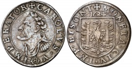 1624. Felipe IV. Besançon. 1/4 de patagón. (Vti. falta) (P.A. 5414). 7,97 g. A nombre y busto de Carlos I. Ex Colección Rocaberti, Áureo 19/05/1992, n...
