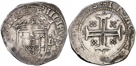 s/d. Felipe IV. Lisboa. 1 tostao (100 reales). (Vti. 1688) (Gomes. 13.12). 8 g. MBC-.