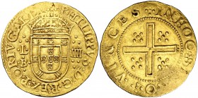 s/d. Felipe IV. Lisboa. 4 cruzados (1600 reales). (Vti. 1691) (Gomes. 20, falta var). 12,05 g. Ex UBS 27/01/1995, nº 2401. Muy rara. EBC-.