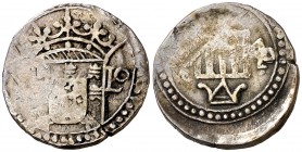 1640. Felipe IV. India Portuguesa (Ceylán). 1 tanga. (Vti. falta) (Gomes. 15.01) 2,30 g. Acuñación descuidada. Rara. (MBC).