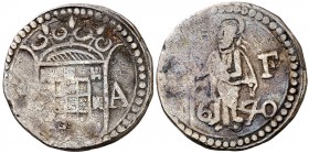 1640. Felipe IV. India Portuguesa (Goa). 1 tanga. (Vti. falta) (Gomes 17.01). 4,10 g. Rayitas. Rara. MBC-.