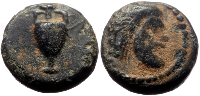 Troas, Birytis AE (Bronze, 11mm, 1,32g) ca 4th Century BC. 
Obv: Head of Kabiros...