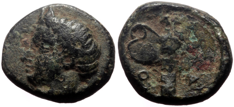 Aeolis, Tisna AE (Bronze, 1.35g, 10mm) 4th century BC
Obv: Youthful head of rive...