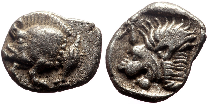 Mysia, Kyzikos AR Obol (Silver, 0.81g, 10mm) ca 450-400 BC. 
Obv: Forepart of bo...