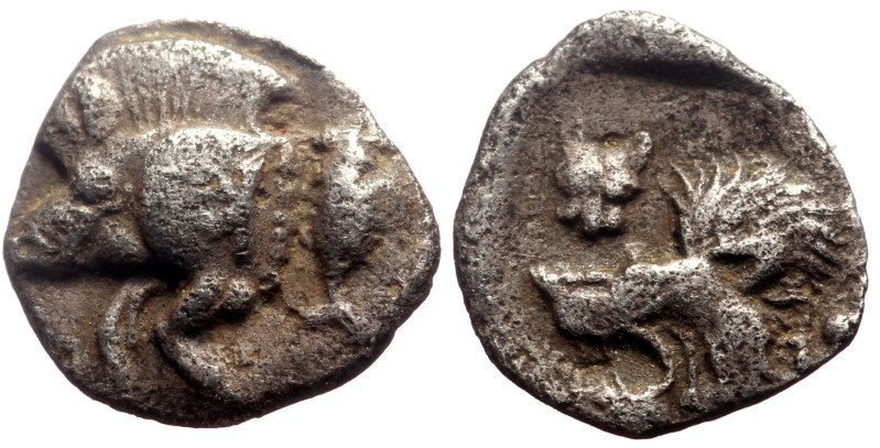 Mysia, Kyzikos AR Hemiobol (Silver, 0.35g, 9mm) ca 450-400 BC. 
Obv: Forepart of...