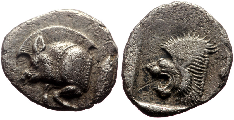 Mysia, Kyzikos AR Obol (Silver, 0.81g, 11mm) ca 450-400 BC. 
Obv: Forepart of bo...